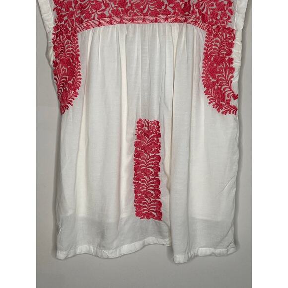 J. Marie Whitney Floral Embroidered Sleeveless Blouse Top White/Red Womens Large - Picture 4 of 9